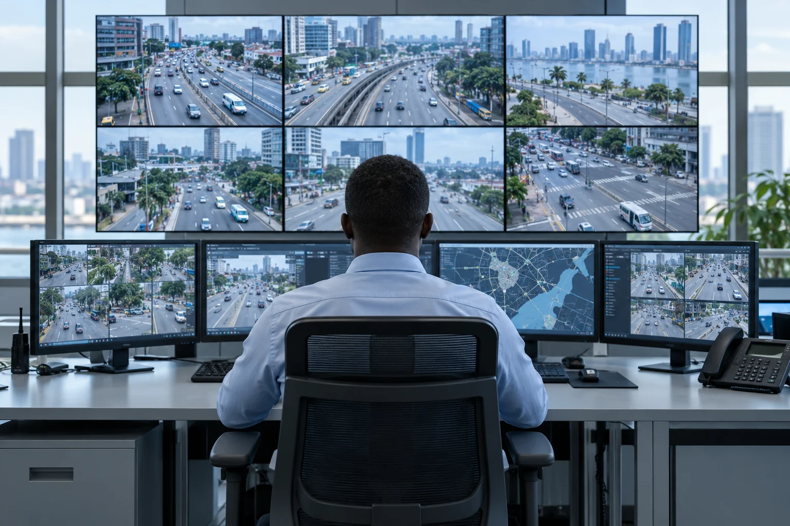 Urban security & surveillance illustrative sector scene